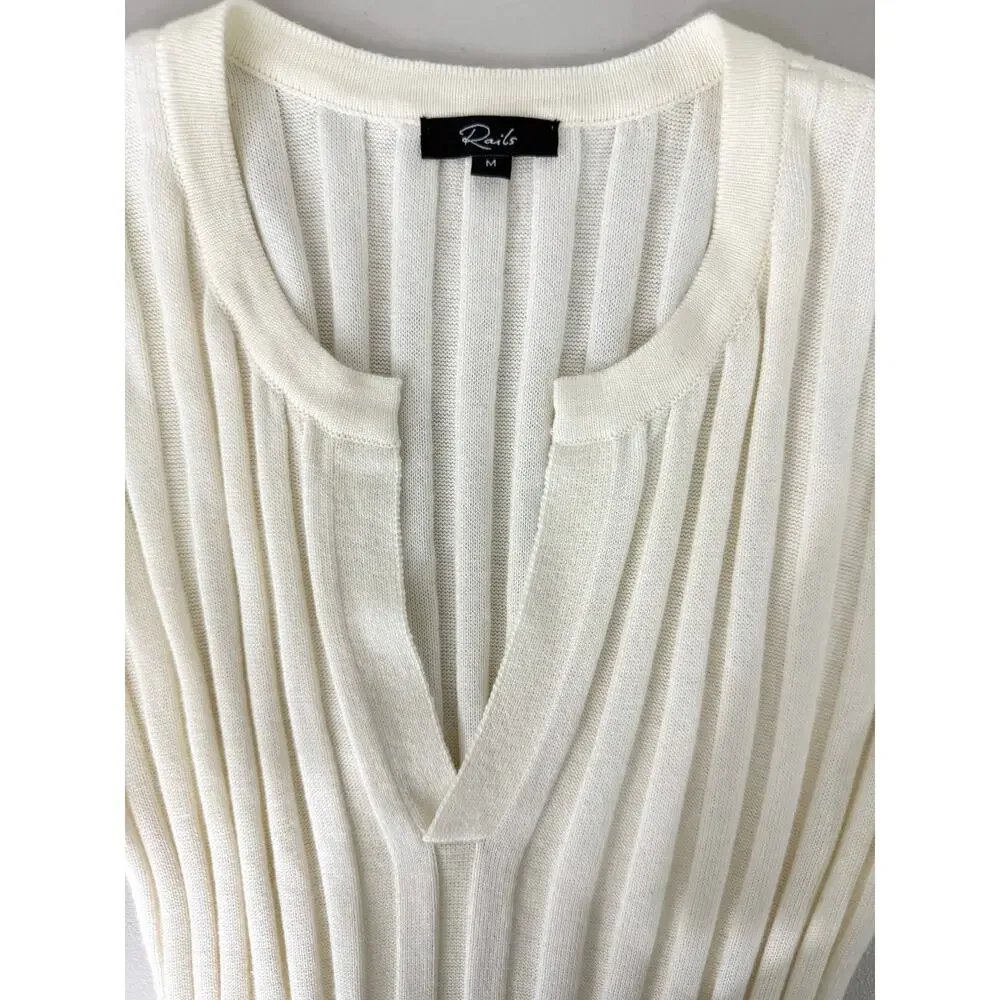 Rails Ashley Rib-Knit Midi Dress Cream Sleeveless Stretch Cotton Blend Size M